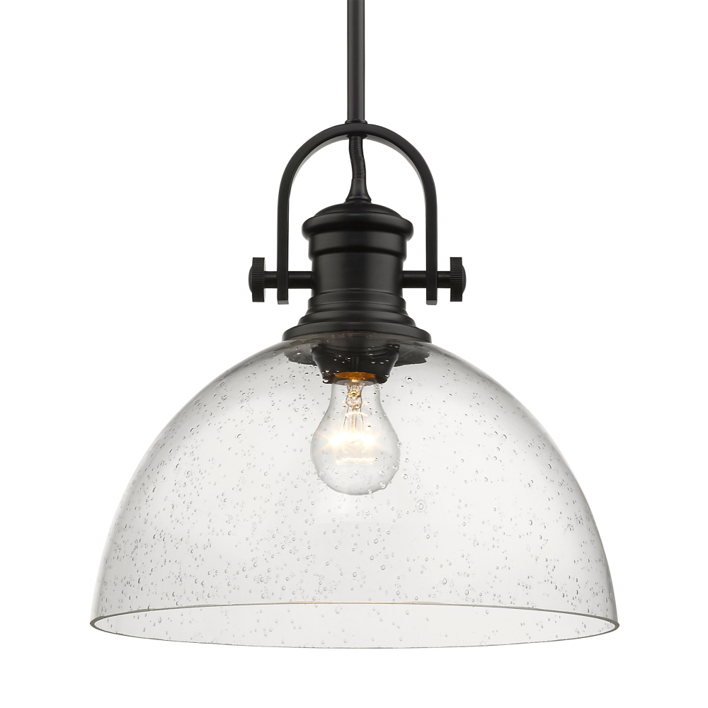 Yep by Golden Lighting Hines 1-light 14in Pendant in Matte Black and Seeded Glass